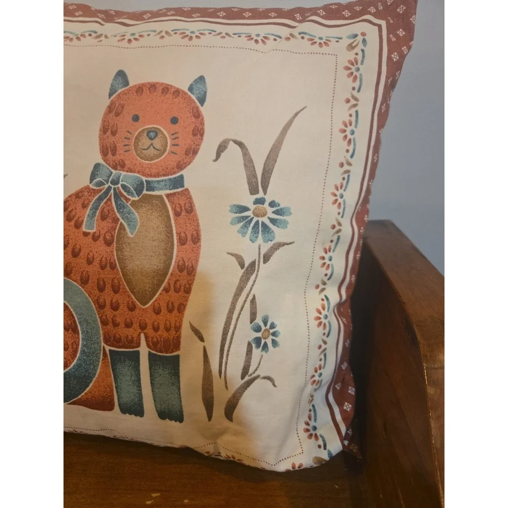 Vintage Kitschy Stencil Cat Pillow Square Ditsy 90s Colors Butterfly
